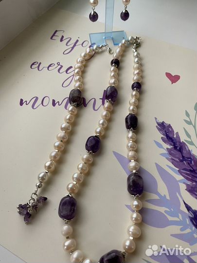 Комплект из жемчуга и аметиста