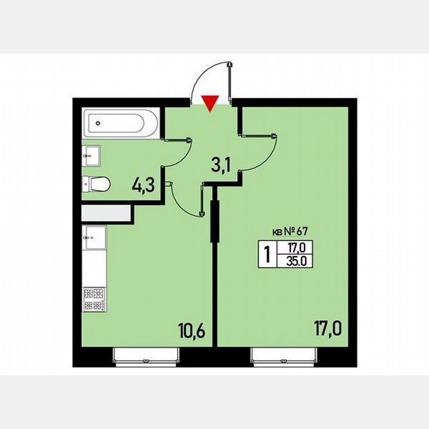 1-к. квартира, 35 м², 3/3 эт.
