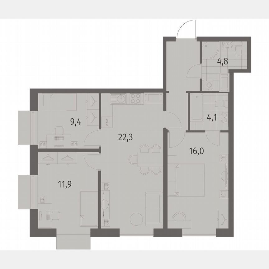 3-к. квартира, 75,4 м², 11/12 эт.