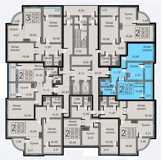 2-к. квартира, 65,9 м², 19/19 эт.
