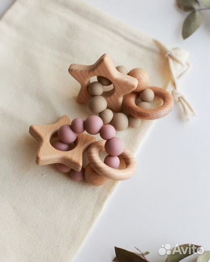 Деревянные грызунки браслет