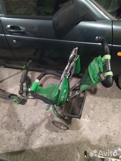 Детский велосипед с родительской ручкой и самокат