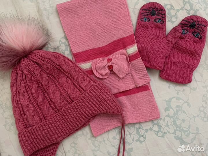 Набор шапка и шарф, варежки 4-6 лет