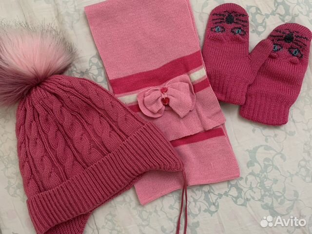 Набор шапка и шарф, варежки 4-6 лет