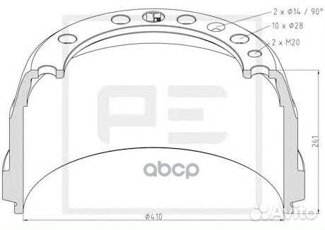 Торм.барабан 410x175/195 H261 d282/335 n10x28