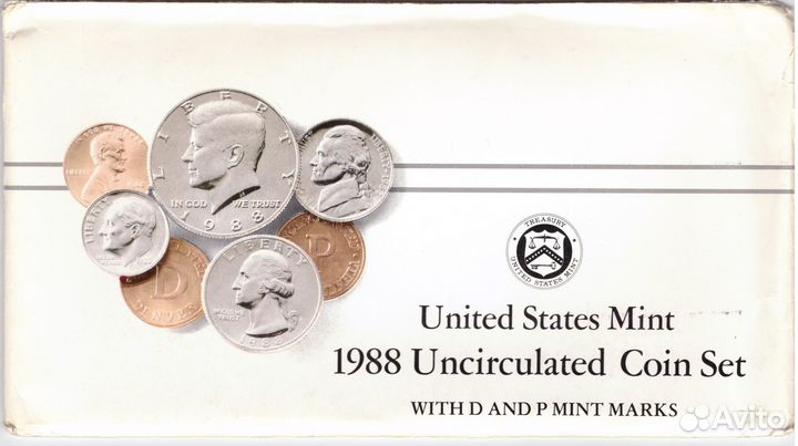 Годовой набор монет США 1988 год (5 монет + жетон