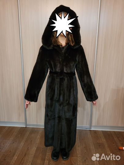 Шуба норковая с капюшоном длинная 40- 44 черная
