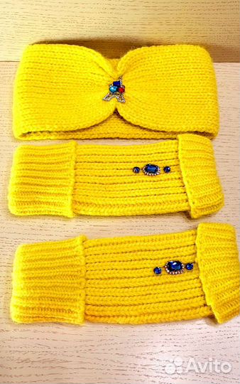 Повязка на голову вязаная женская, нарукавники