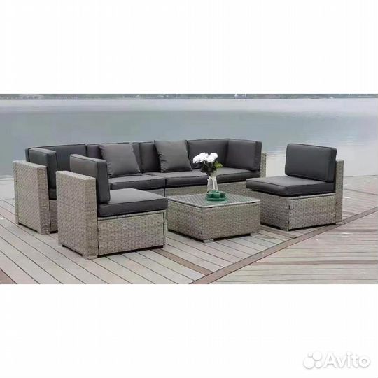 Плетеный модульный комплект YR822C Grey (подушка с