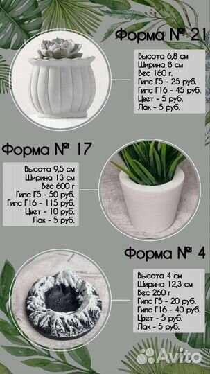 Кашпо из гипса, горшки, подсвечники