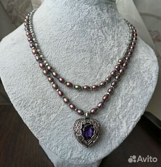 Колье из жемчуга с кулоном в виде сердца