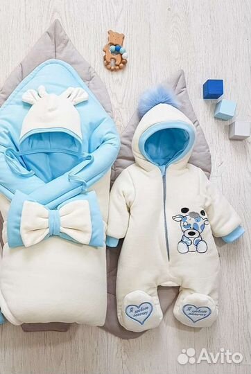 Комплект на выписку:одеяло/комбинезон/шапкаМальчик