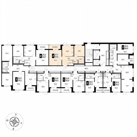 2-к. квартира, 54,8 м², 22/25 эт.