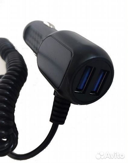 Авто зу Type-C+2USB 5V 2.1A витой шнур 2м