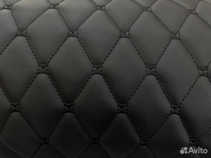 Экокожа стеганая черная черный ромб