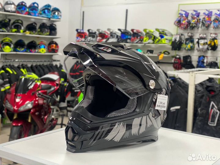 Шлем Мотард hizer black/grey