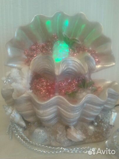 Фонтан настольный с цвет.подсветкой; ракушк,жемчуг