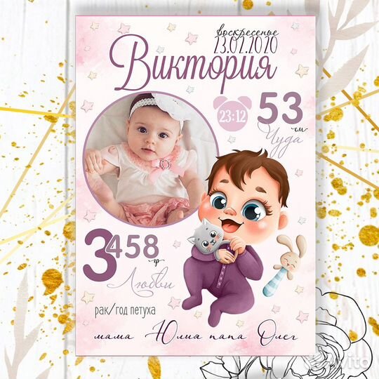 Метрика подарок для новорожденного на выписку