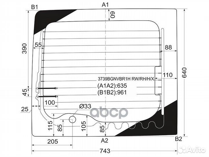 Стекло заднее (распашной двери) правое +отв. с