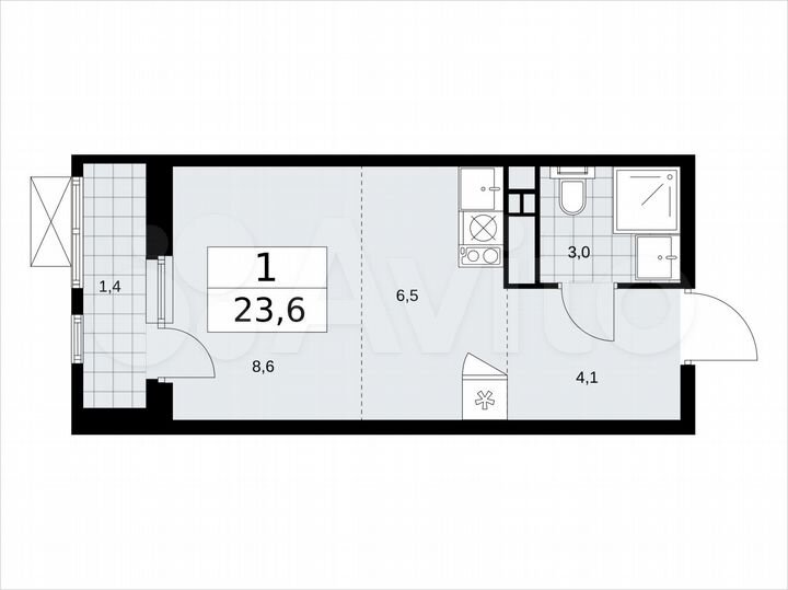 Квартира-студия, 23,6 м², 12/18 эт.