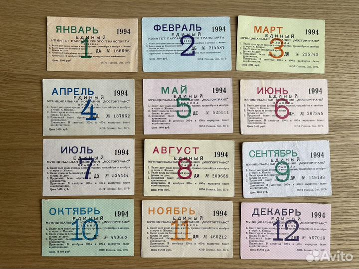 Проездные билеты Москвы 1992 и 1994 год