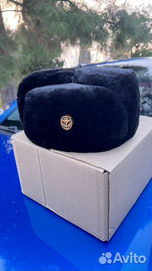 Мужская шапка военная кожаный верх