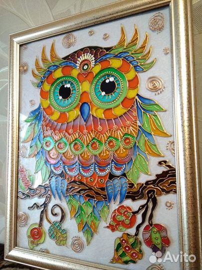 Картина витражная. Сова. 30*40 см. В раме