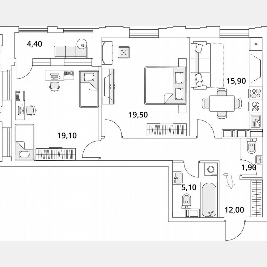 2-к. квартира, 75,7 м², 4/13 эт.