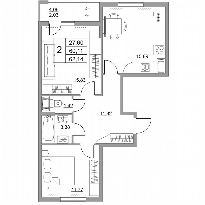 2-к. квартира, 62,1 м², 11/19 эт.