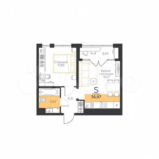 1-к. квартира, 36,9 м², 3/5 эт.