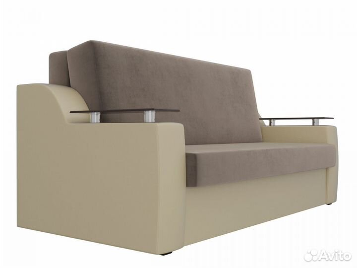 Диван прямой аккордеон Сенатор 160, велюр, коричневый, бежевый