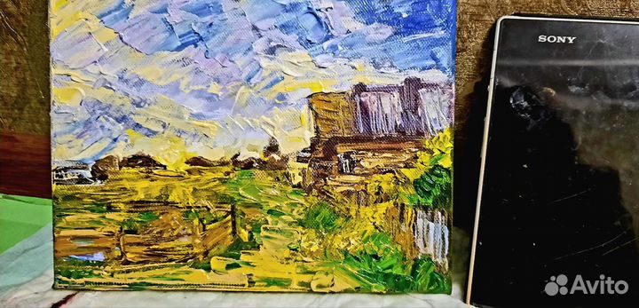Картина маслом на холсте пейзаж миниатюра 18х24 см
