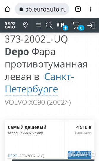 Противотуманная фара volvo XC90