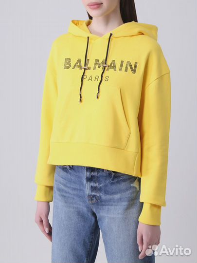 Худи хлопковое с принтом Balmain