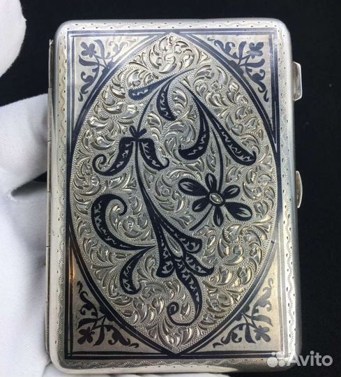 Портсигар Кубачи штихель,серебро 875