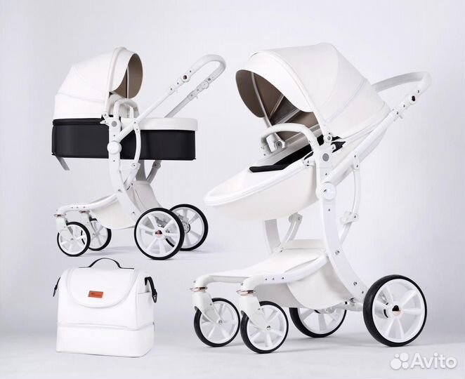 Коляска Luxmom 608-2 экокожа, белый