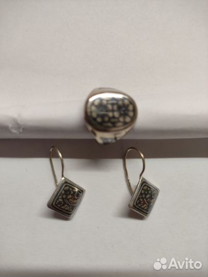 Серьги и кольцо серебряные с чернением СССР