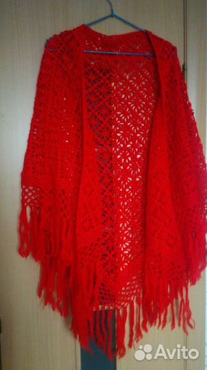 Новая Ажурная красная шаль ручной работы