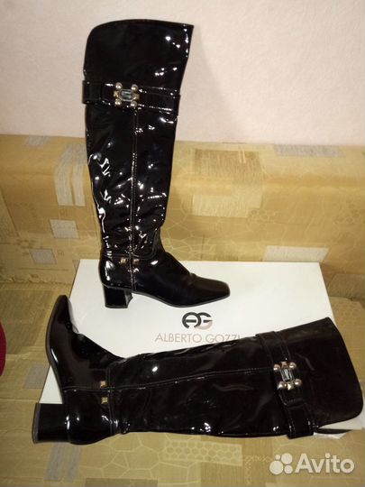 Сапоги ботфорты жен. натуральны лак alberto gozzi