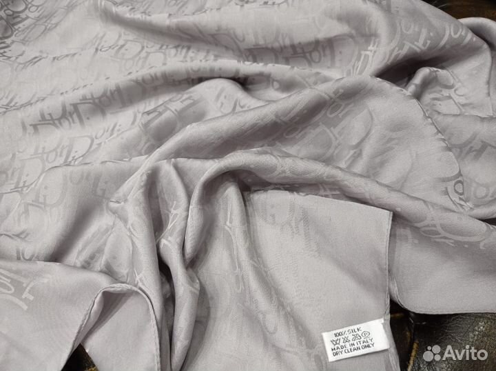 Платок 95см серо-стальной шелк dior италия