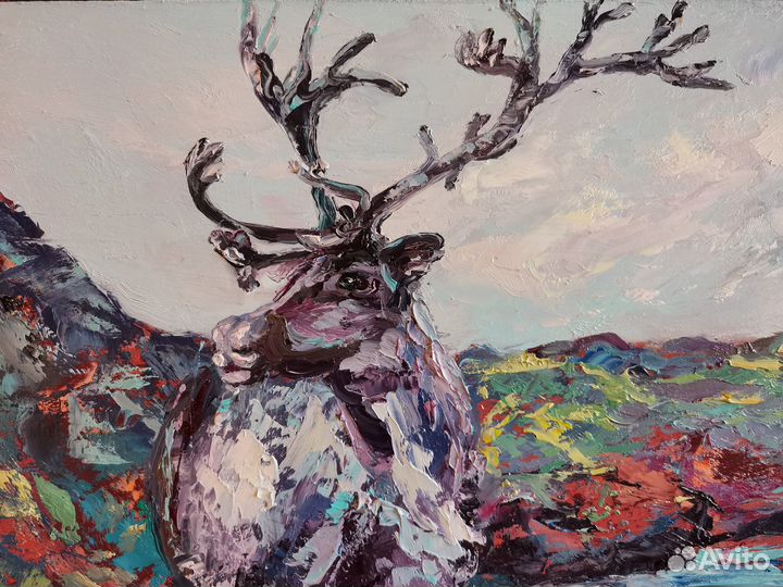 Картина масло с оленем север Художник свинароксана