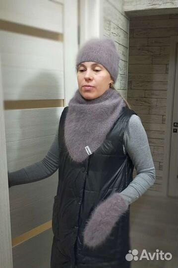 Комплект шапка, бактус и варежки