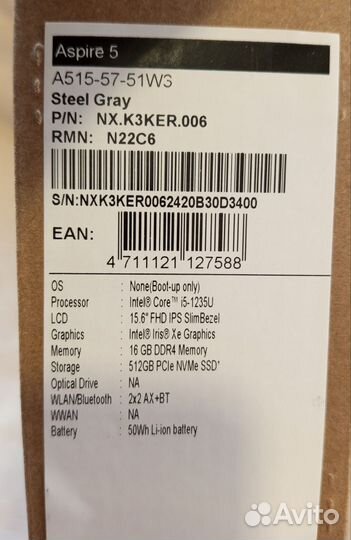 Ноутбук aser новый на гарантии