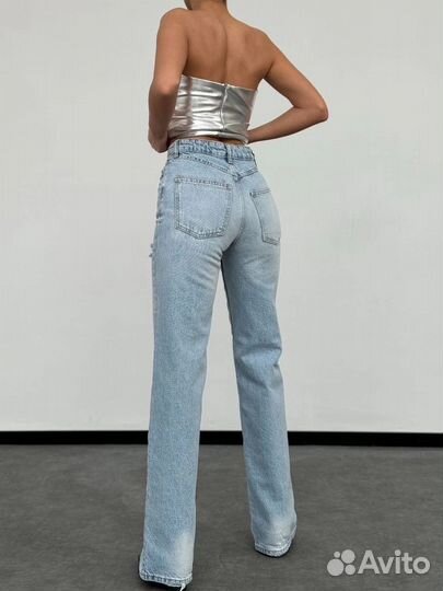 Джинсы прямые женские светло голубые
