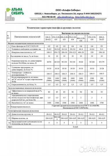 Фильтрующий материал G2, G3, G4, М5