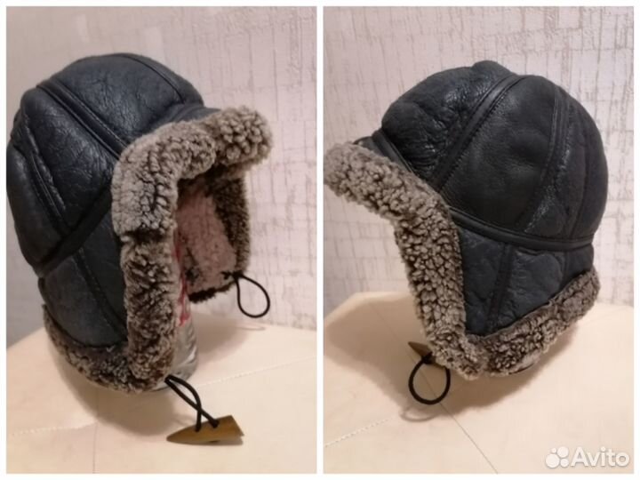 Детская шапка кожаная на меху, от 4 лет