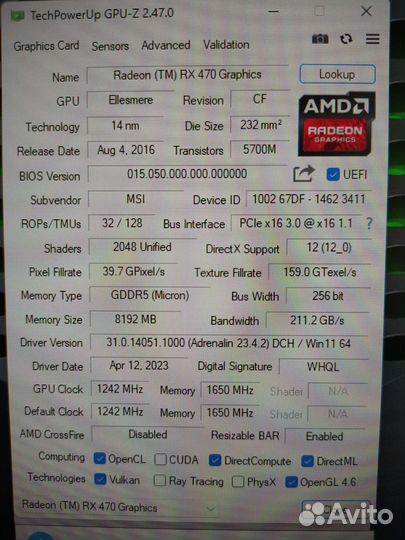 MSI Radeon RX470 8gb GamingX