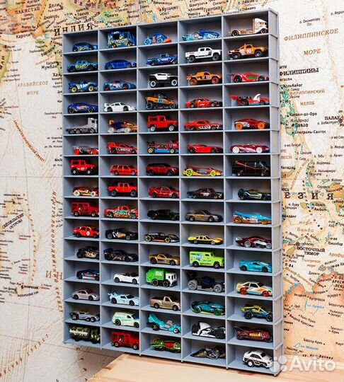 Полка для машинок 75 ячеек Hot Wheels (серая)