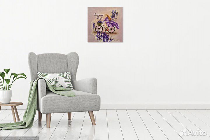 Картина девушка на велосипеде с лавандой