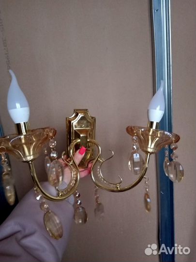 Бра настенное двухрожковое золото